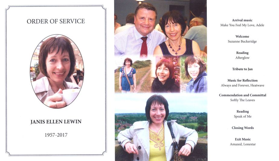 Order of Service for Janis's funeral (27 Nov 2017)