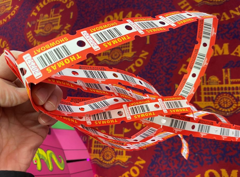 78 tickets that I won in a seaside amusement arcade recently.